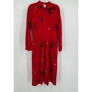 Womens Corduroy Shirt Dress Size L Red Southwestern Buffalo Western Rodeo Rustic